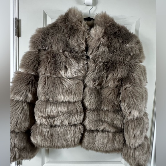 Luxurious Faux Fur Jacket in Gray - Picture 1 of 6